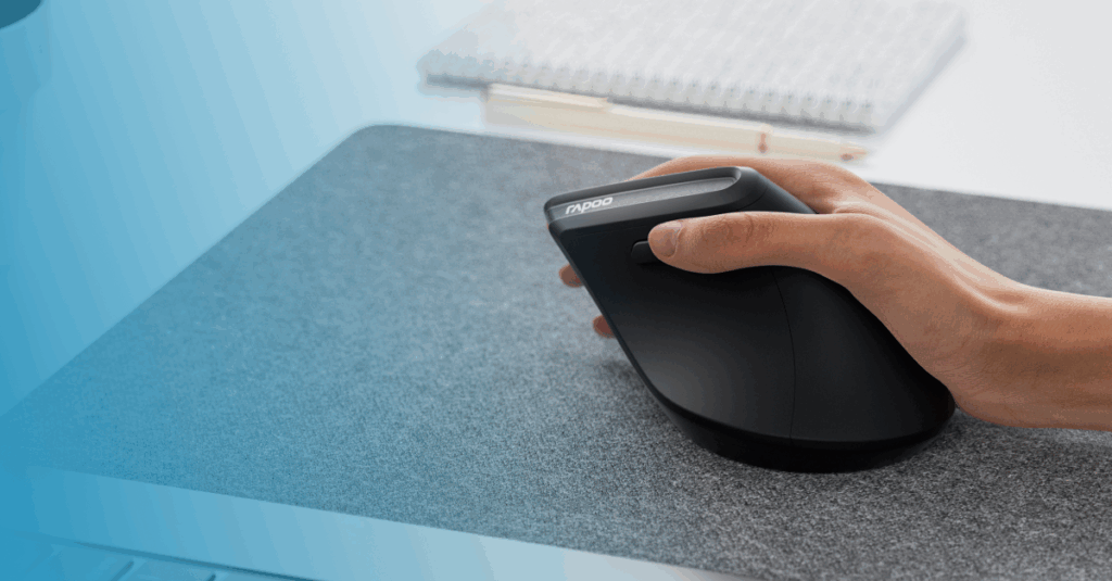 Professional using a Rapoo mouse, designed for comfort and portability
